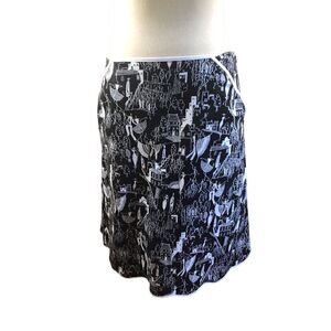 Grace Elements Black White Novelty Art to Wear Print A-line Skirt Scallop Hem Fr